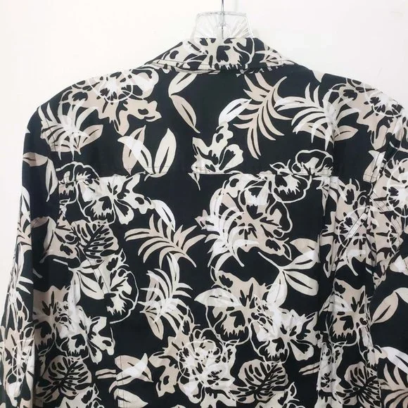 Christopher & Banks Women's Black Button Down White Tan Floral Jacket Coat - Picture 8 of 10